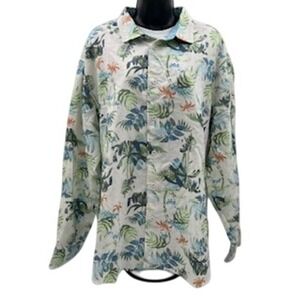 Paradise Collection Mens XXL Tropical Leaf Print linen blend Button Down Shirt